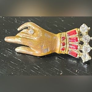 Small Vintage Rhinestone Hand Brooch Coro Style